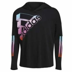 New 💯 Shirts Toddler 👧 Girls' Adidas Long Sleeve Curved Hem Hooded T-Shirt 👍